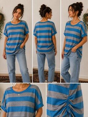 Olivia Moon Size Small Striped Ruched T-shirt